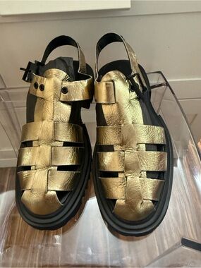 All Saints Nessa Metallic Gold Chunky Leather Sandals